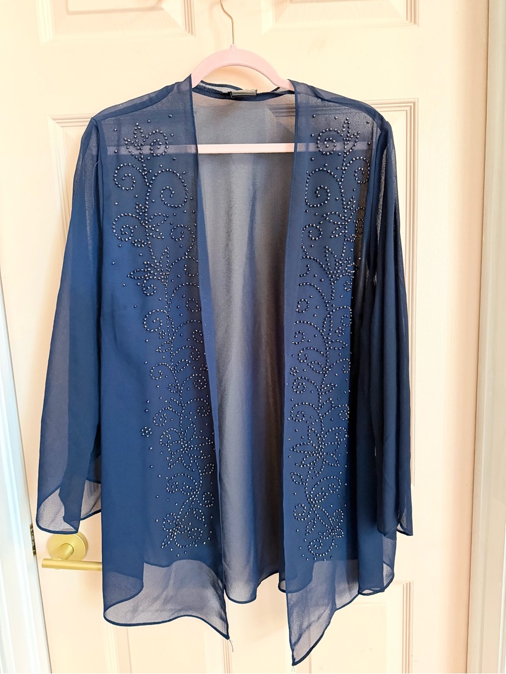 Blue sheer beaded Catherine’s jacket top
